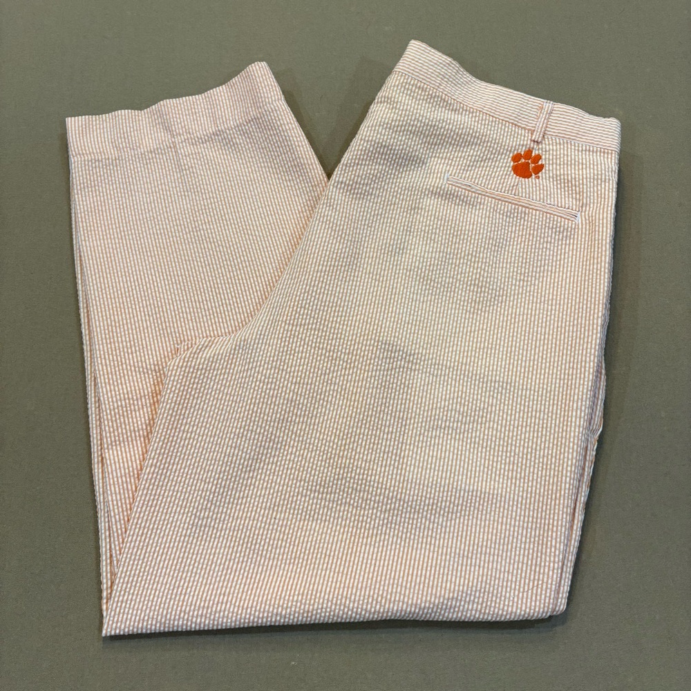 Divots Players Edition Men’s Seersucker Pants Orange & White Clemson Size 40